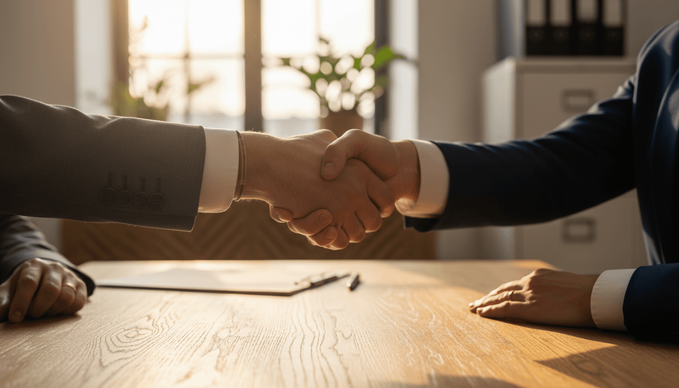 Close-up of professional handshake symbolizing dispute resolution and agreement