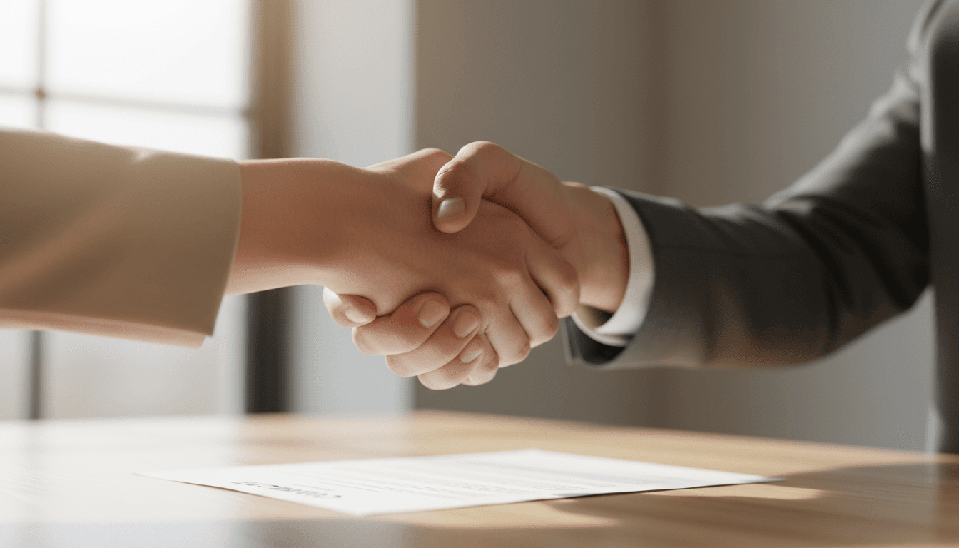 Handshake symbolizing resolved agreement